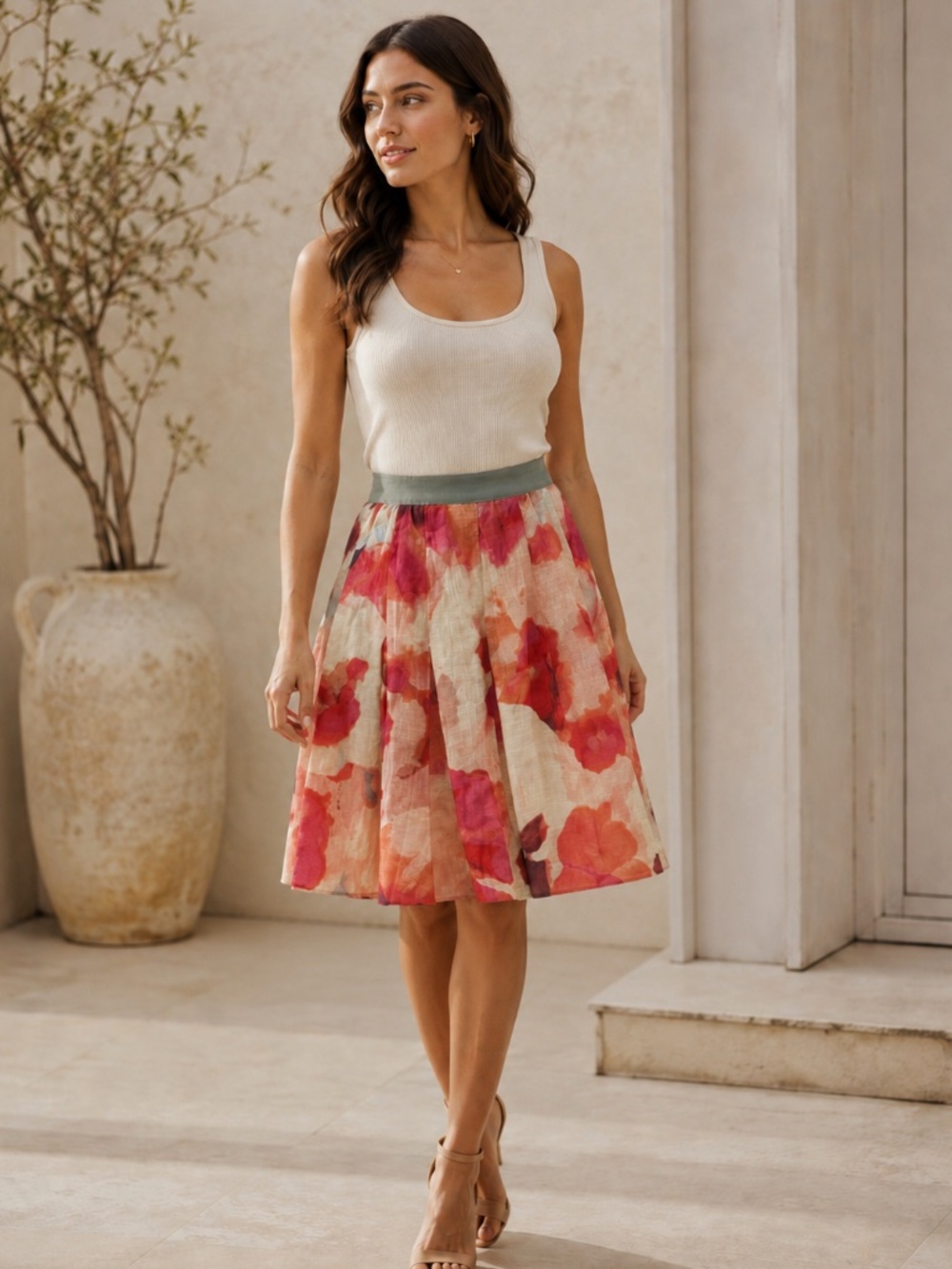 Tags still on! LOFT Floral Knee-Length Skirt Size 4 – Pink Coral Watercolor Prin